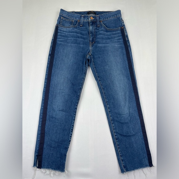 Halogen Jeans Straight Crop Womens Size 30x23” Frayed Ankle Embroidered Denim - Picture 2 of 14